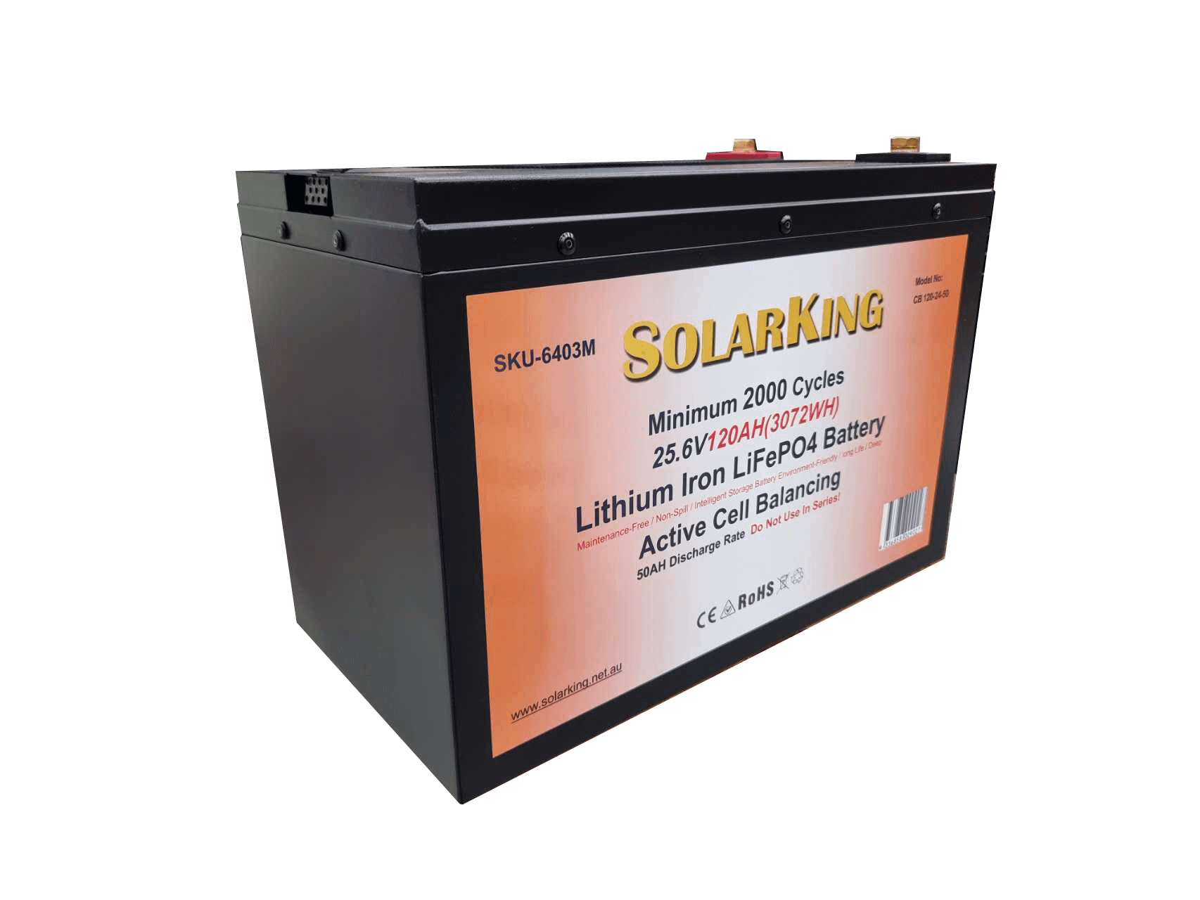 25.6V 120AH SolarKing Lithium Iron Metal Case CB-120-24-50